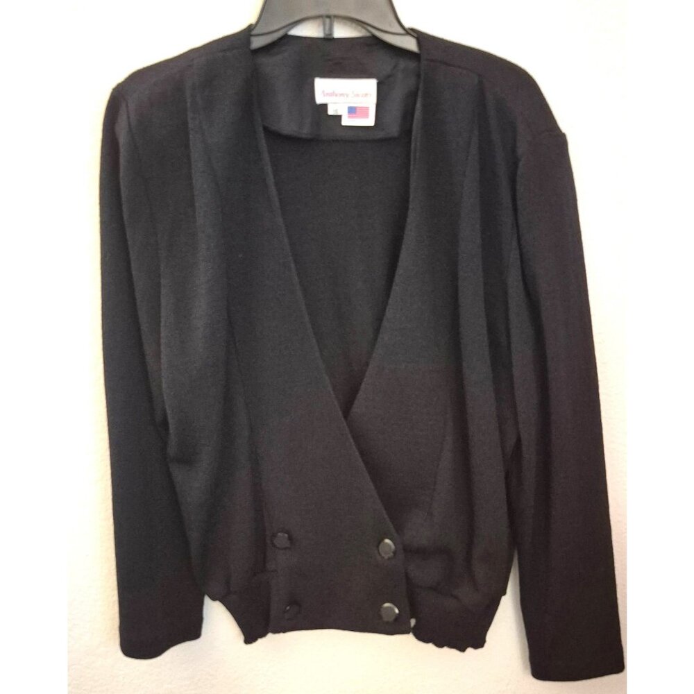 Vintage Anthony Sicari Black V Neck Crop Jacket Size 16 Made in USA EUC